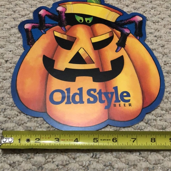Vintage rare Old Style Beer cardboard sign, Halloween pumpkin spider - Picture 7 of 16